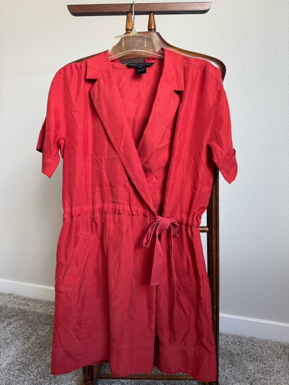 Marc by Marc Jacobs Silk Wrap Dress Red Short Sleeve Tie Waist XS Designer